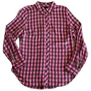 TALBOTS WOMENS SZ MED BUTTON DOWN TOP LONG SLEEVED GREEN PINK
